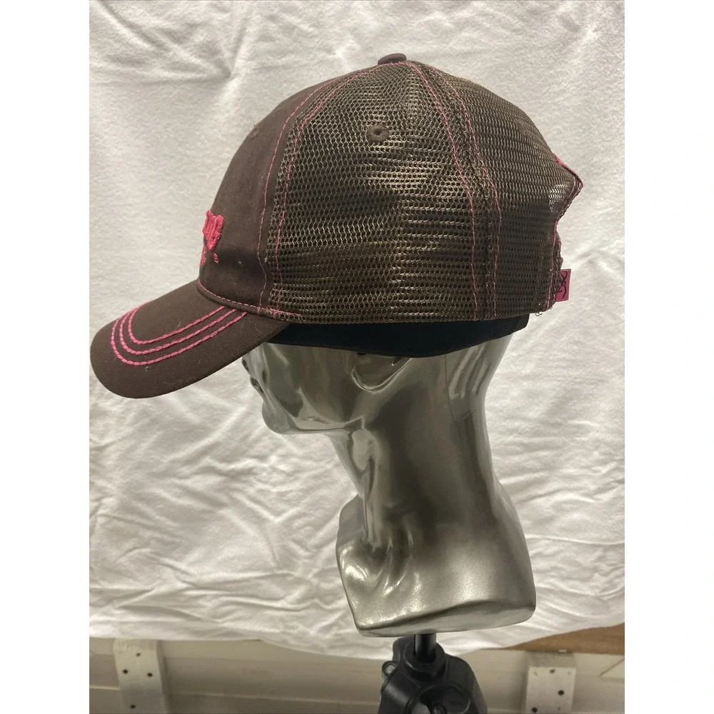 Browning Buckmark For Her Brown Pink with Rhinestone Logo Mesh Strapback Hat Cap